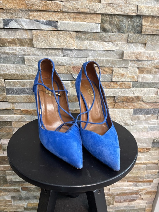 Aquazzura Shoes - Aquazzura Matilde 105 Blue Suede Lace Up Pumps Size 39 Italy Designer
